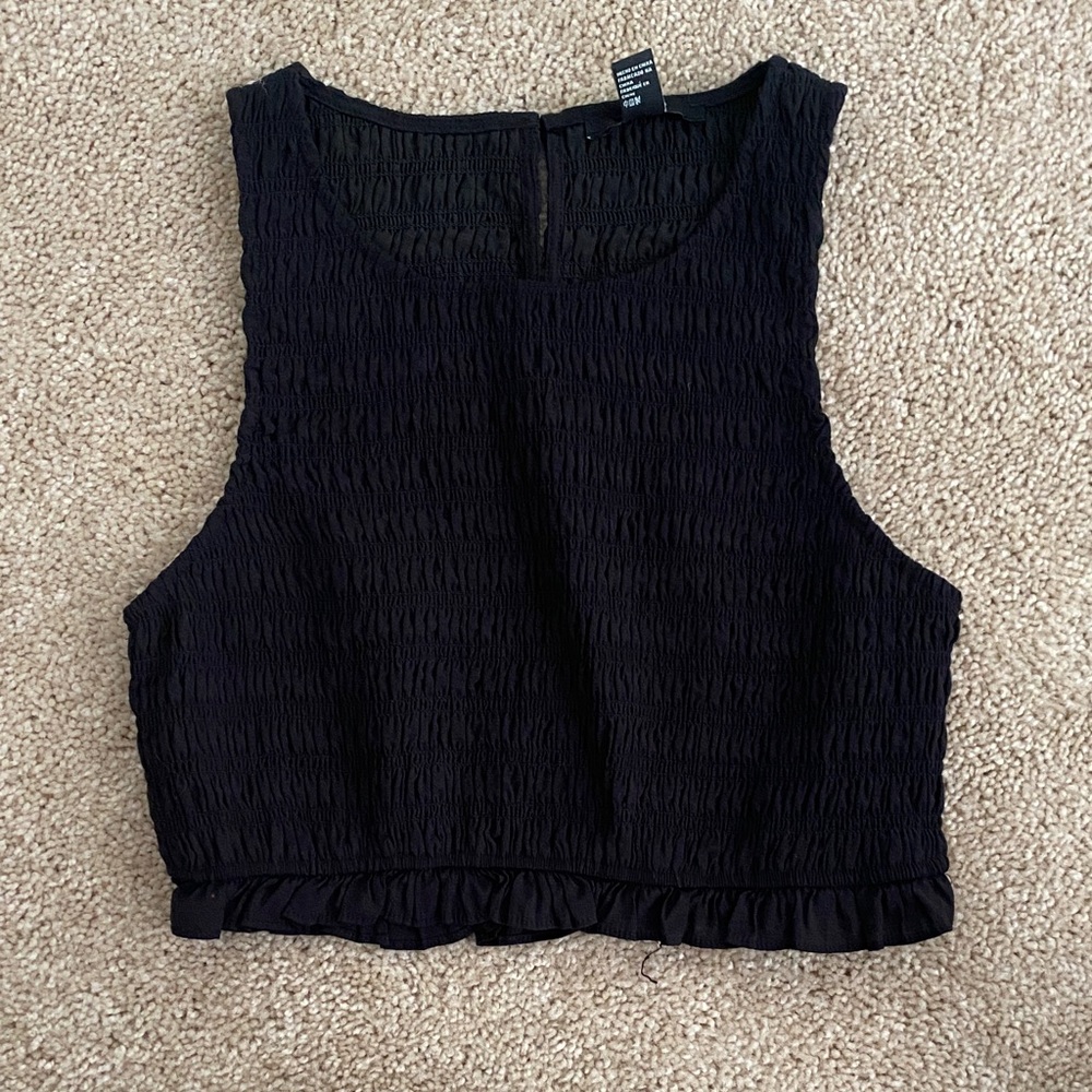 Forever 21 Black Textured Crop Top